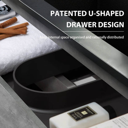 floating bathroom vanity with intelligent storage and U shaped divider