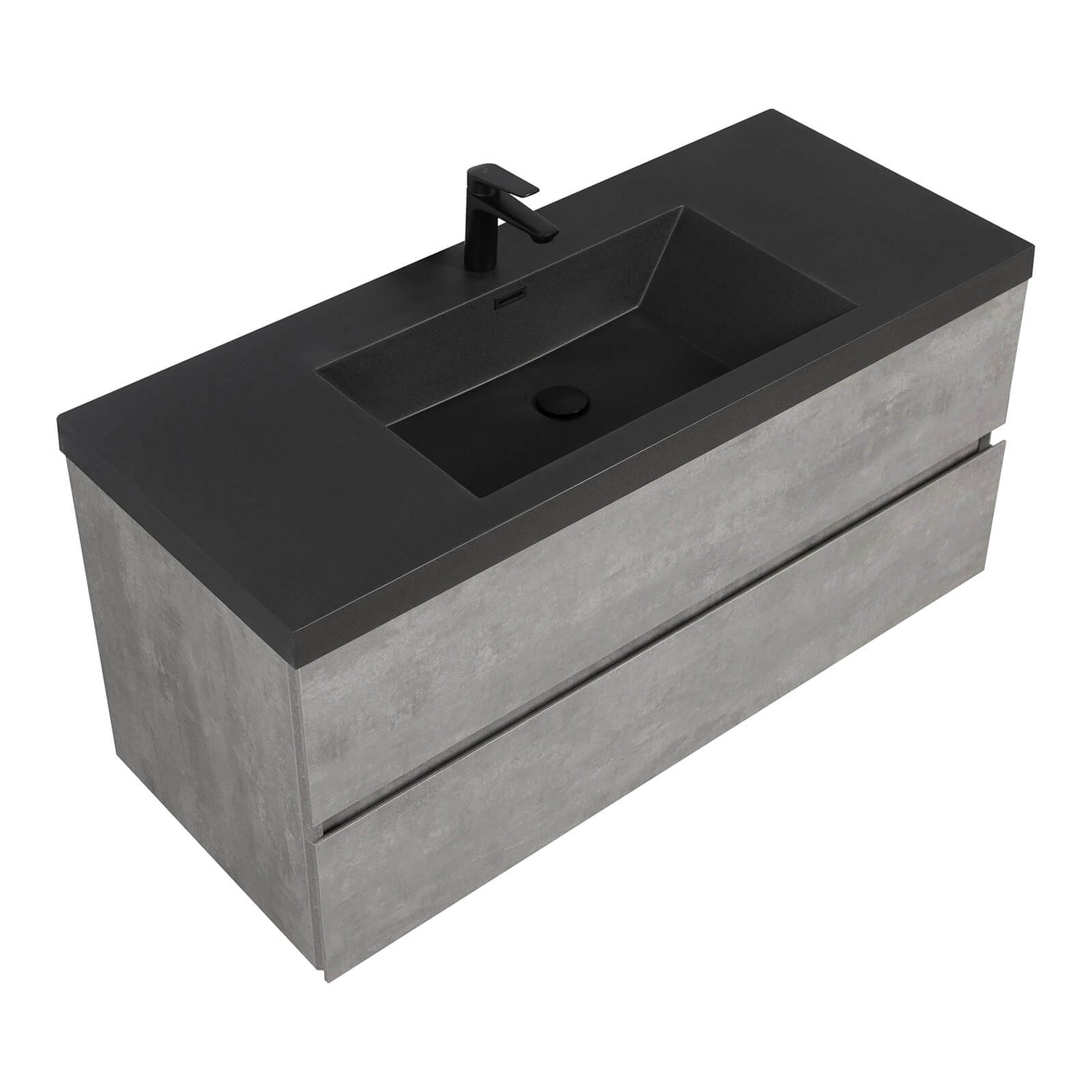 floating vanity with quartz sand countertop and intelligent storage