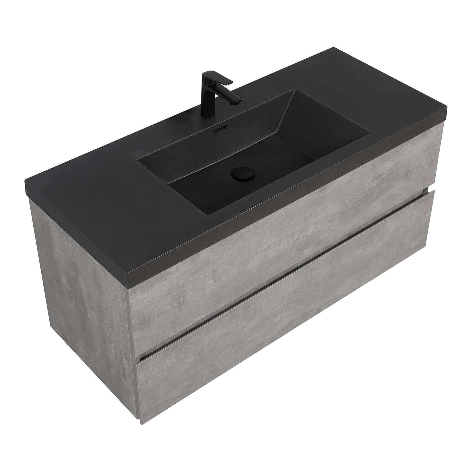 floating vanity with quartz sand countertop and intelligent storage