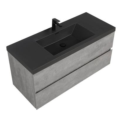 floating vanity with quartz sand countertop and intelligent storage