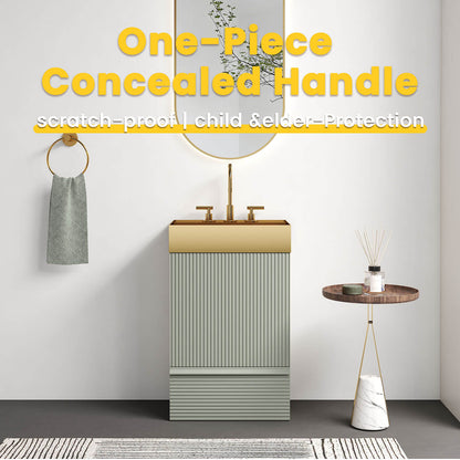 fluted striped green bathroom vanity  handleless design