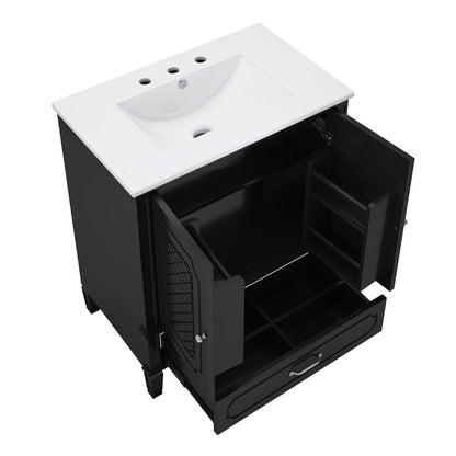 freestanding black bathroom vanity with soft close double doors