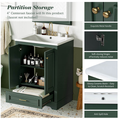 freestanding bathroom cabinet in deep green with functional storage