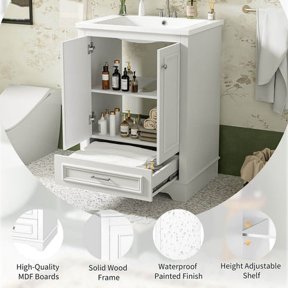 freestanding bathroom vanity featuring solid wood frame and MDF construction