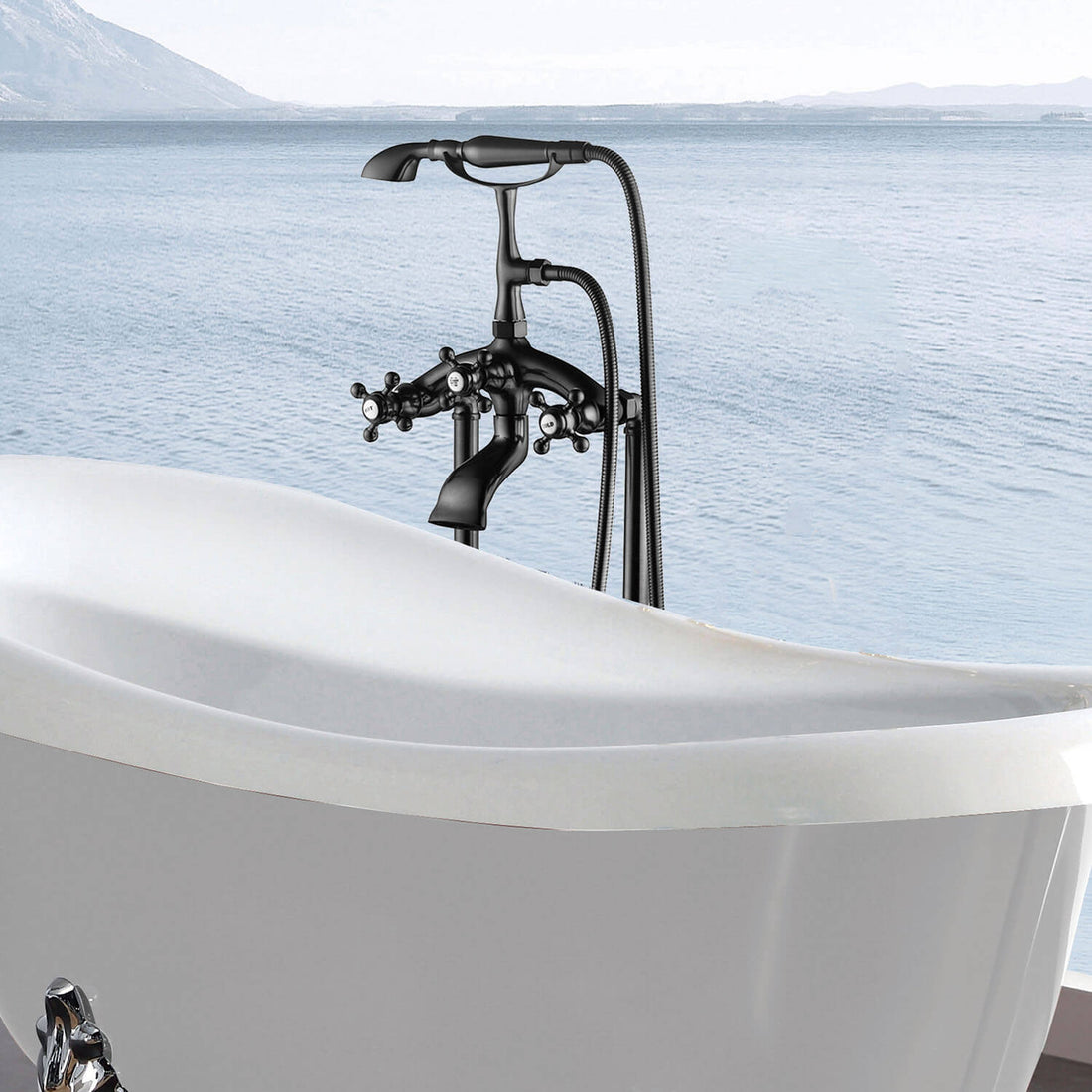 freestanding bathtub faucet matte black solid brass construction
