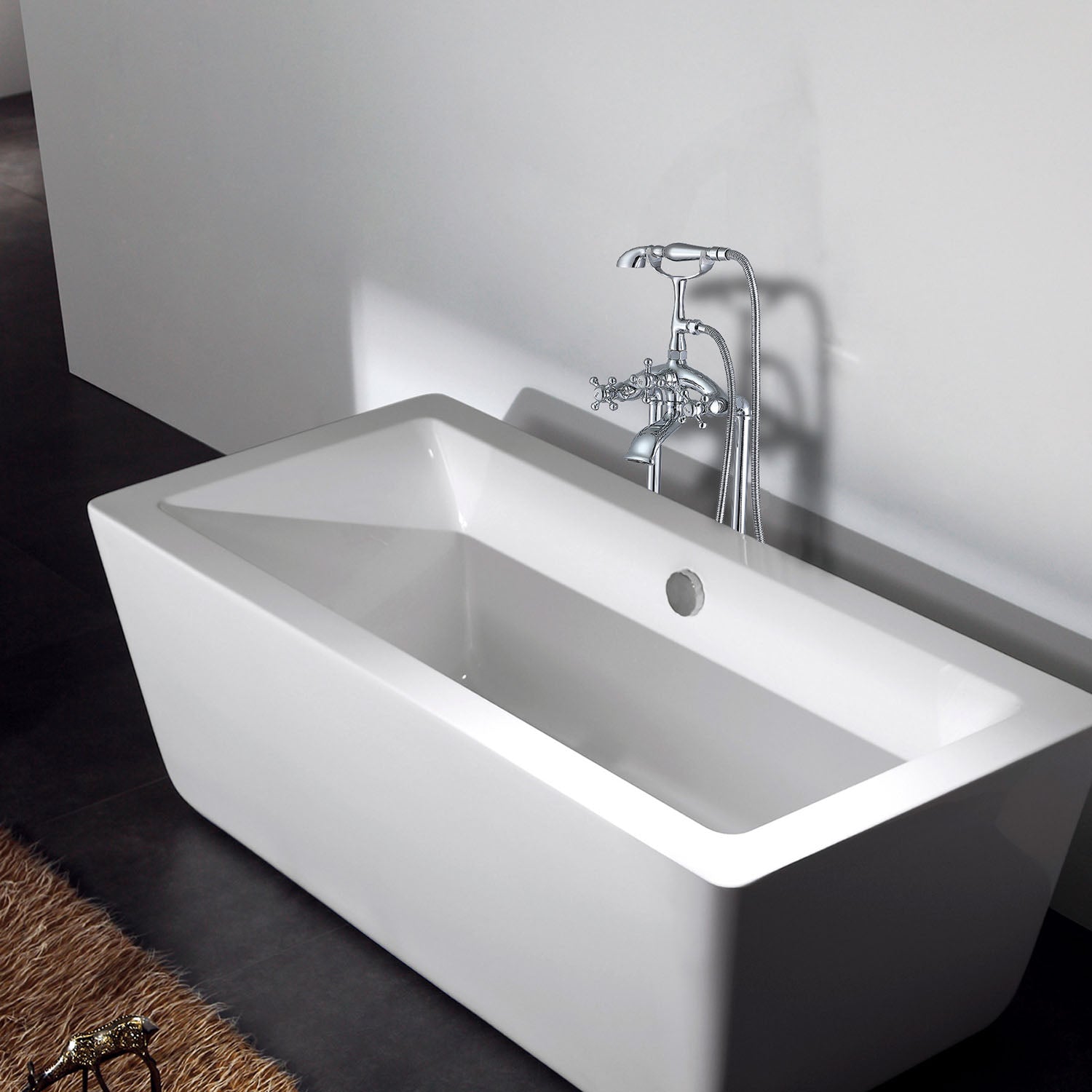 freestanding bathtub faucet with polished chrome surface