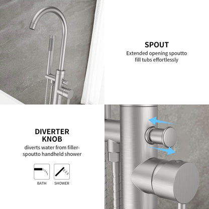 freestanding tub filler with diverter knob and dual water outlet system
