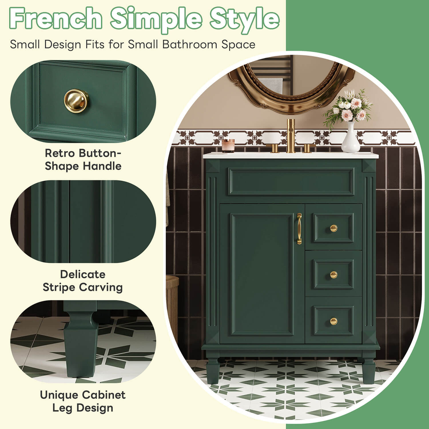 french simple style green bathroom vanity