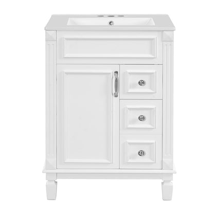 front view of 24 inch bathroom vanity with ceramic basin