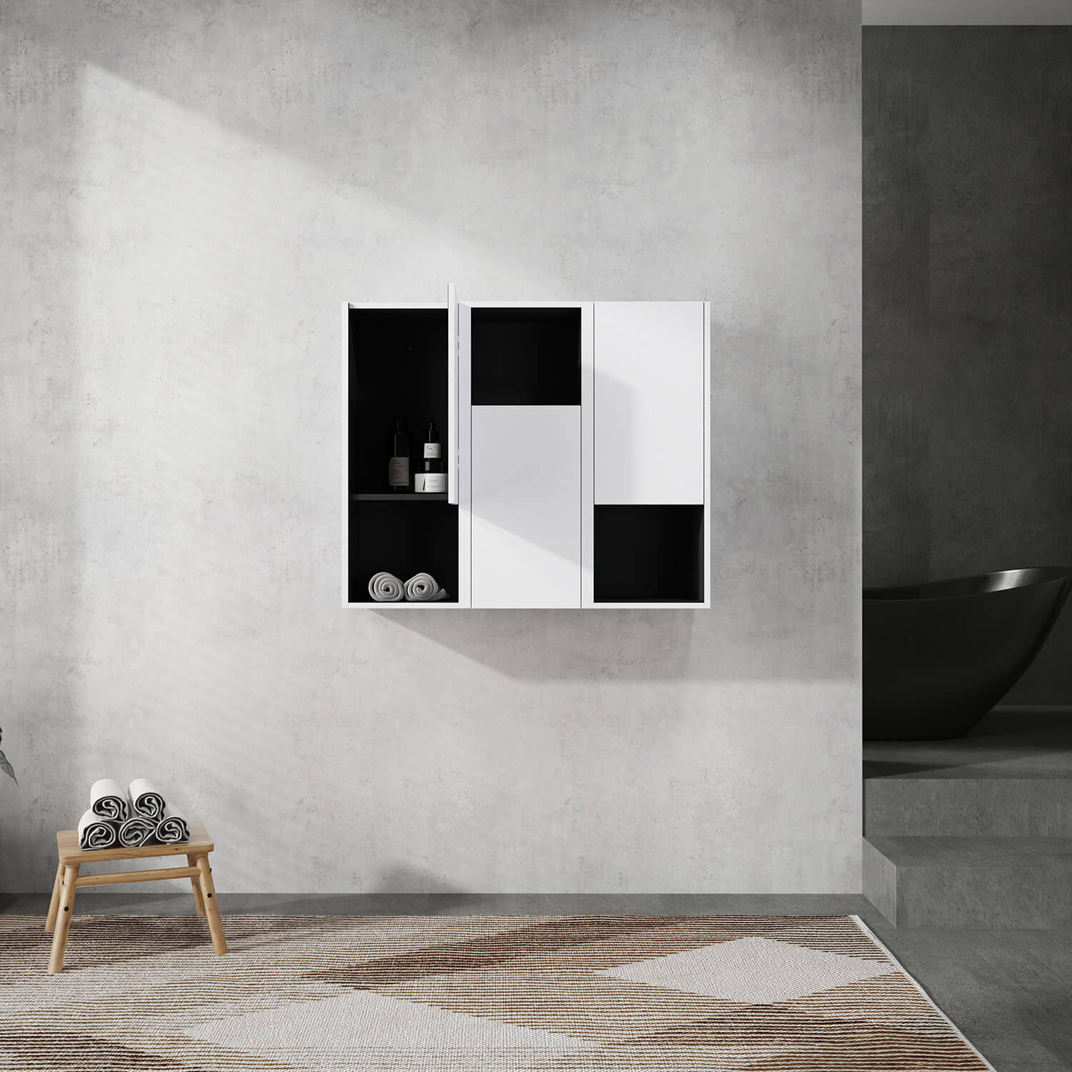 front view of 36 inch White Bathroom Wall Cabinet with Soft Close Doors and Open Shelves