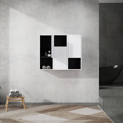 front view of 36 inch White Bathroom Wall Cabinet with Soft Close Doors and Open Shelves