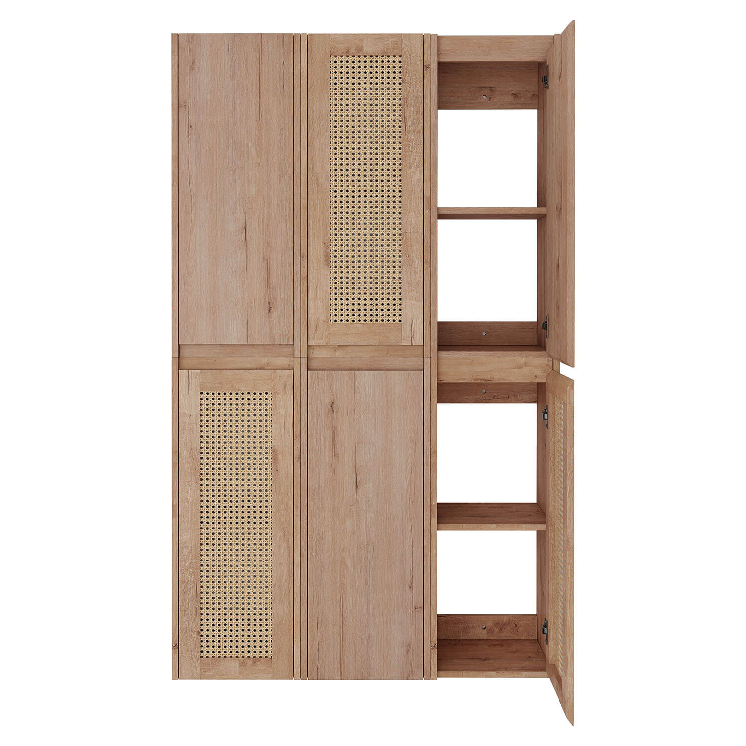 front view of 36 inch White Oak Bathroom Wall Cabinet with Six Doors and Shelves