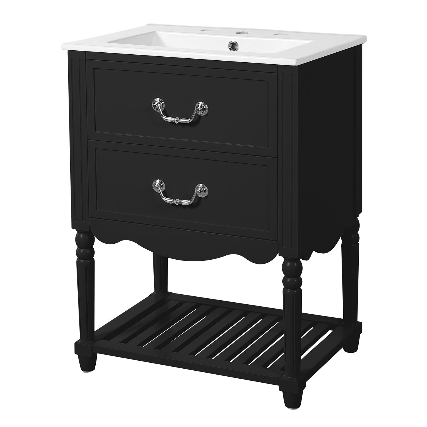 front view of black vanity with wave pattern texture