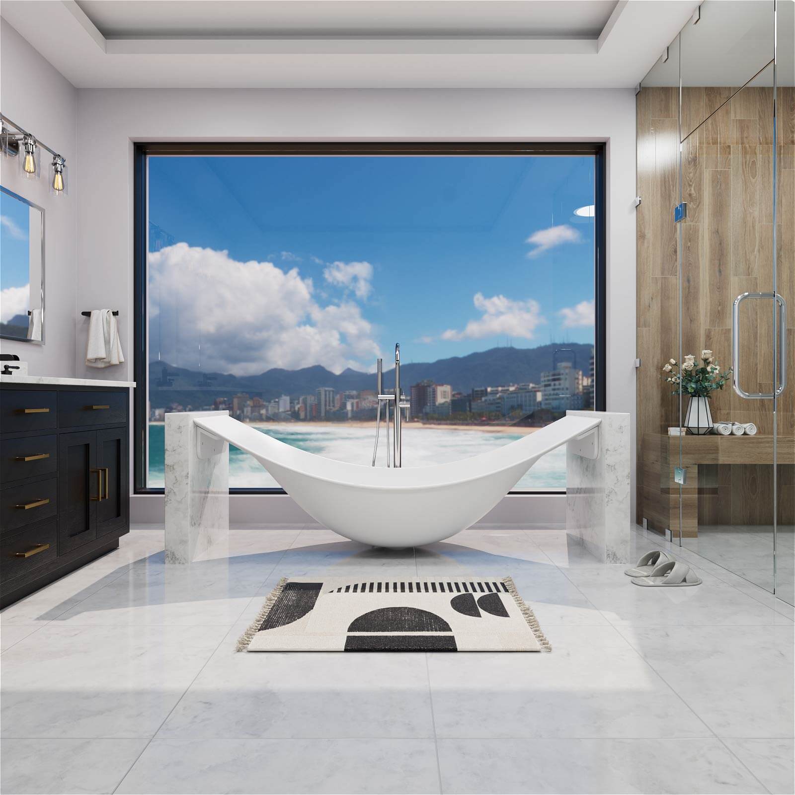 futuristic suspended bathtub for modern bathrooms
