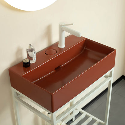 glossy red freestanding sink for small bathrooms