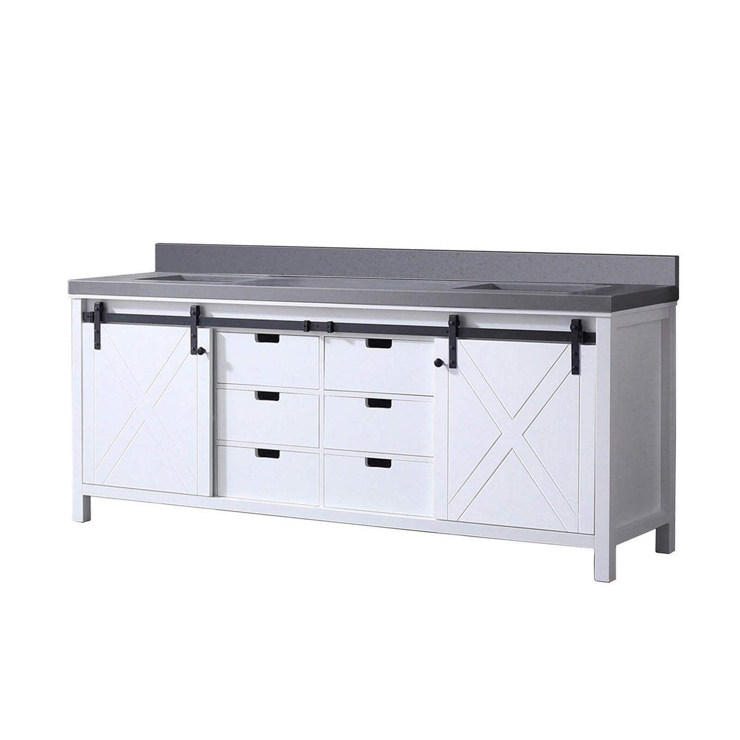 gray quartz vanity top with decorative backsplash against wall