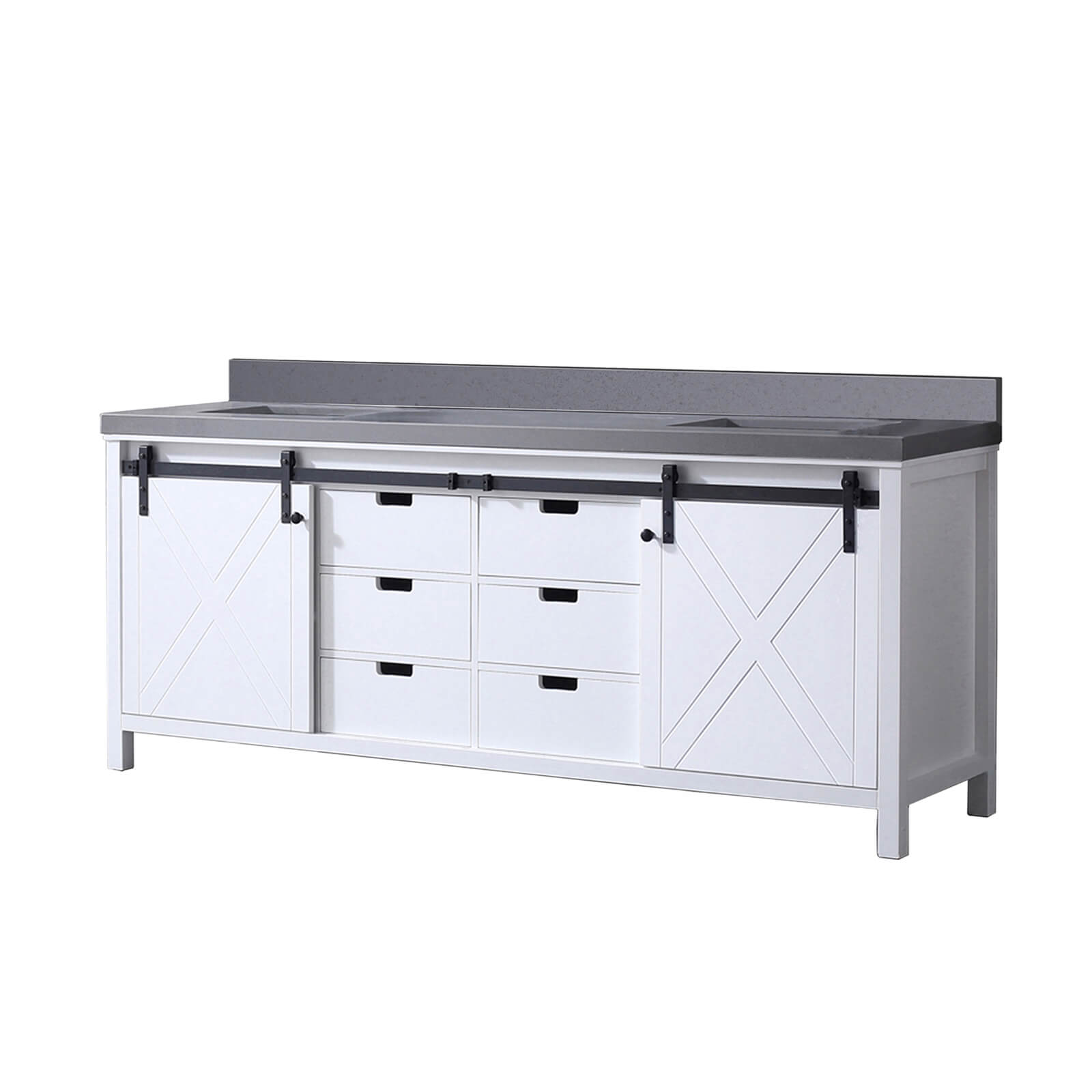 gray quartz vanity top with decorative backsplash against wall
