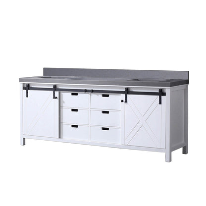 gray quartz vanity top with decorative backsplash against wall