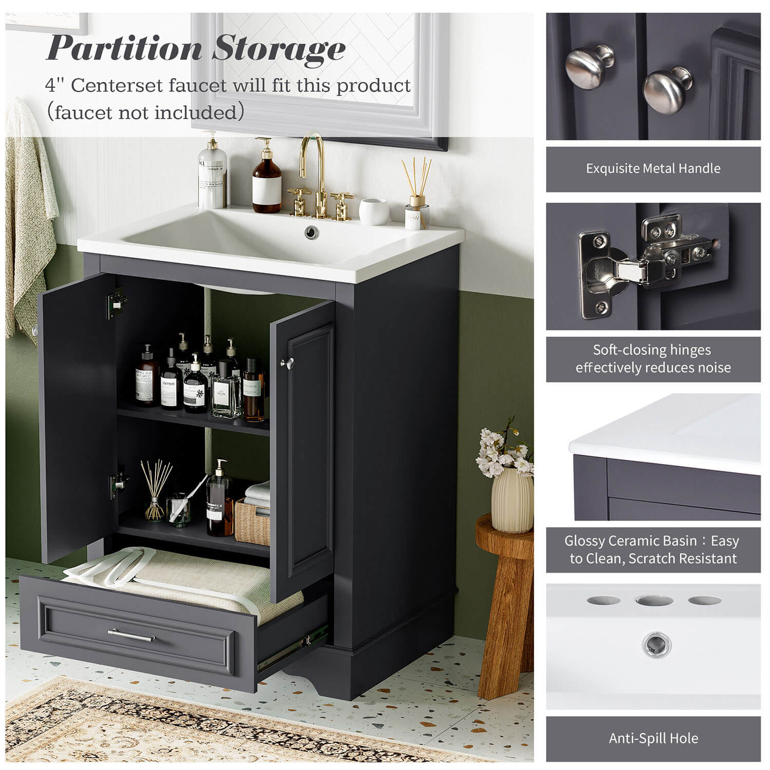 gray bathroom vanity fit 4 inch centerset faucet
