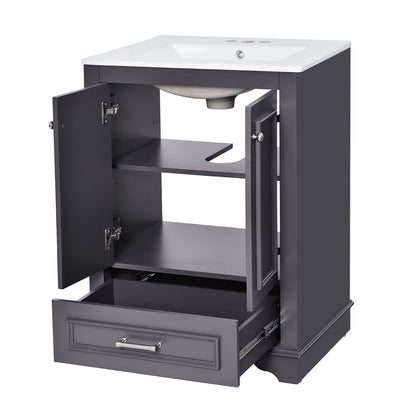 gray vanity for small or medium bathrooms with functional storage space
