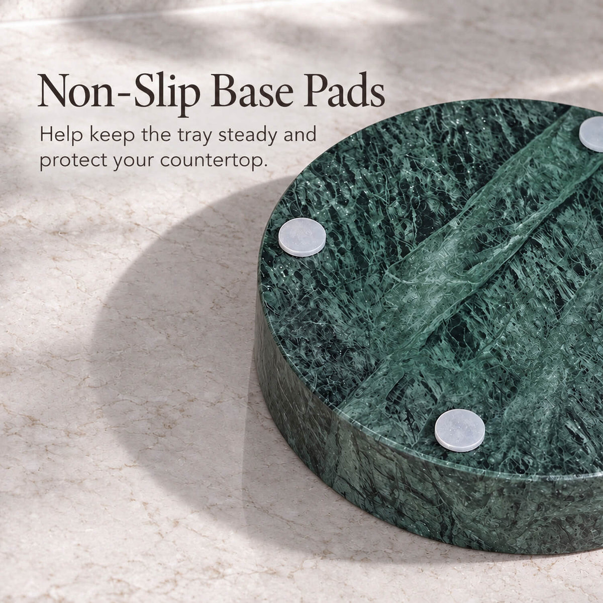 5-Piece Emerald Green Marble Bathroom Accessory Set with Round Vanity Tray, Gold Accents