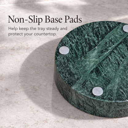 5-Piece Emerald Green Marble Bathroom Accessory Set with Round Vanity Tray, Gold Accents