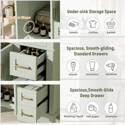 green solid wood bathroom vanity with large storage space 