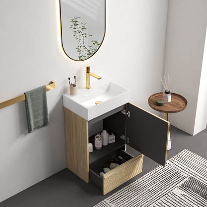 handleless white oak bathroom vanity cabinet compact storage design