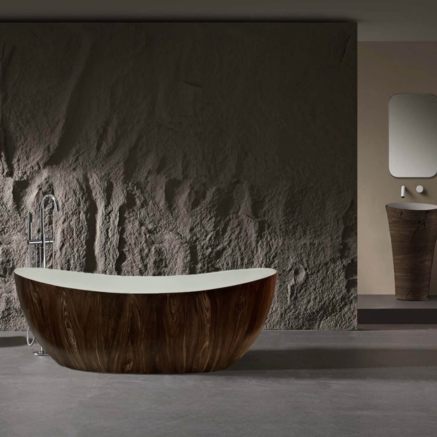 67" Brown Wood Grain Double Slipper Solid Surface Freestanding Soaking Tub