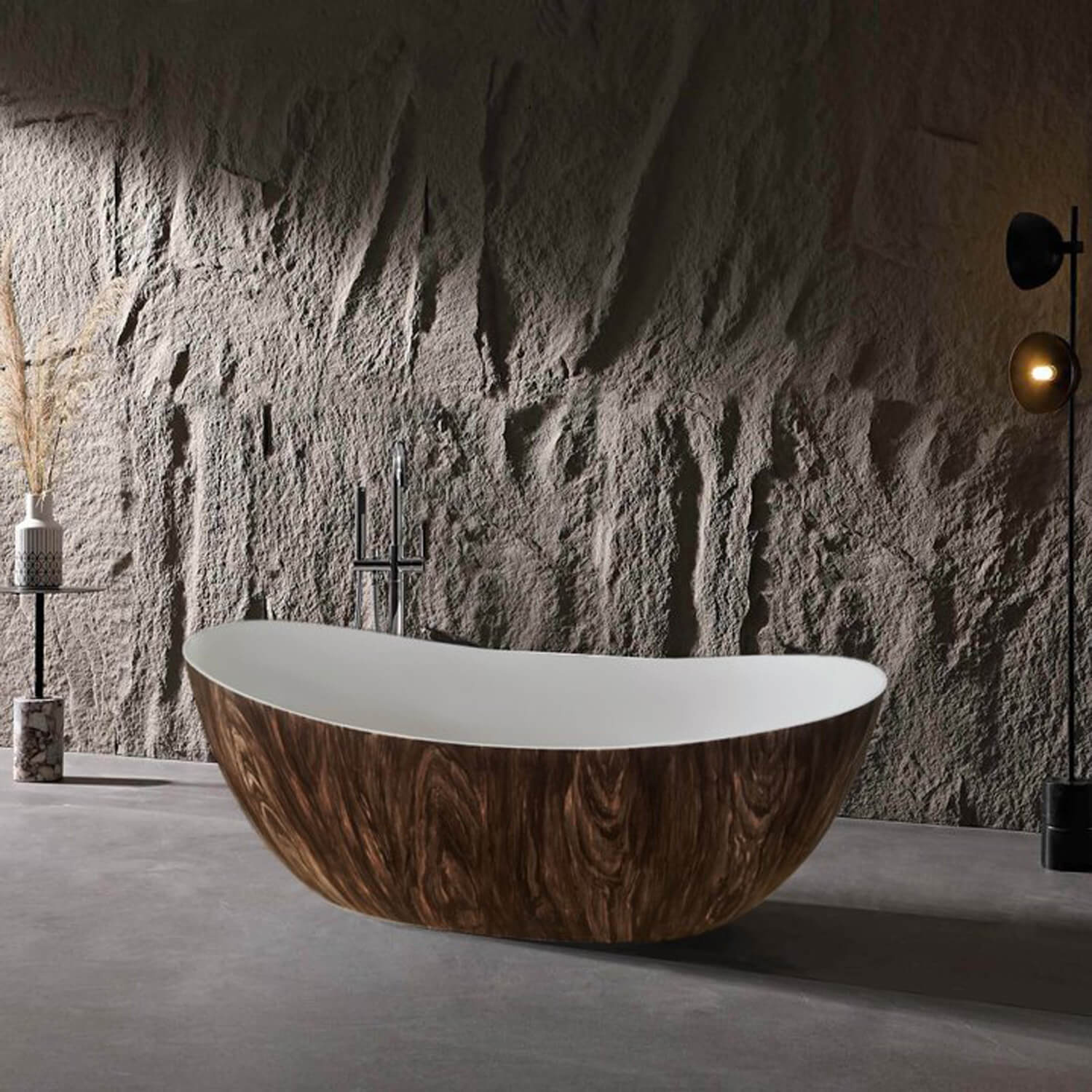 67" Brown Wood Grain Double Slipper Solid Surface Freestanding Soaking Tub
