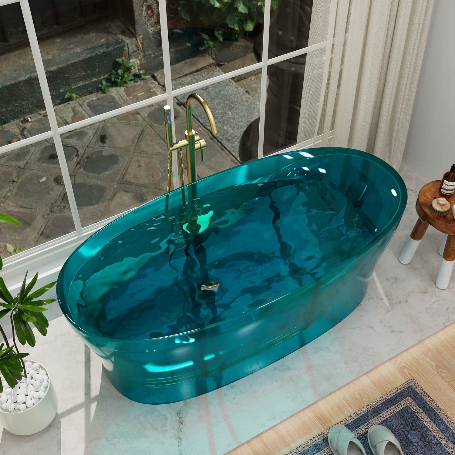 jewel tone teal transparent resin soaking tub for home spa