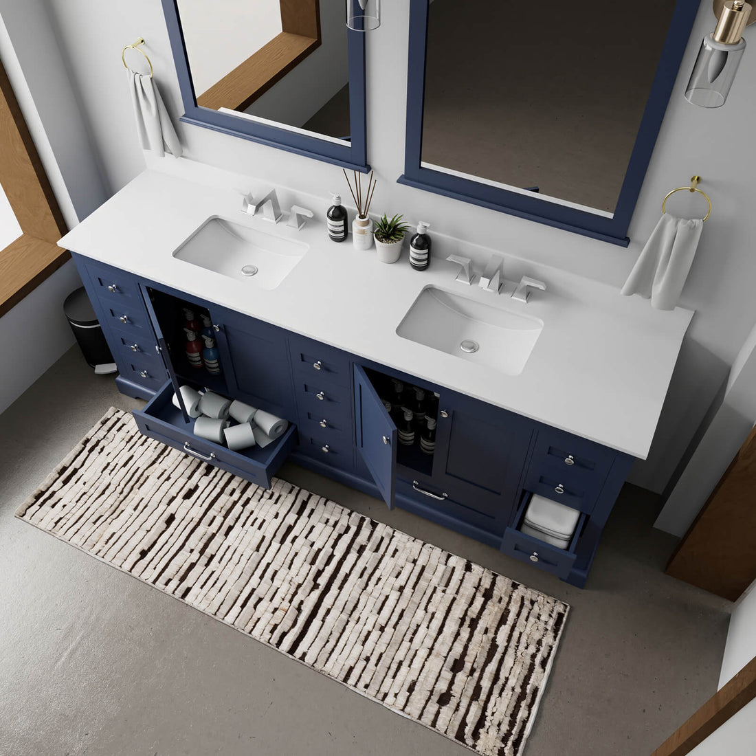 large blue bathroom vanity for master bath with modern finish