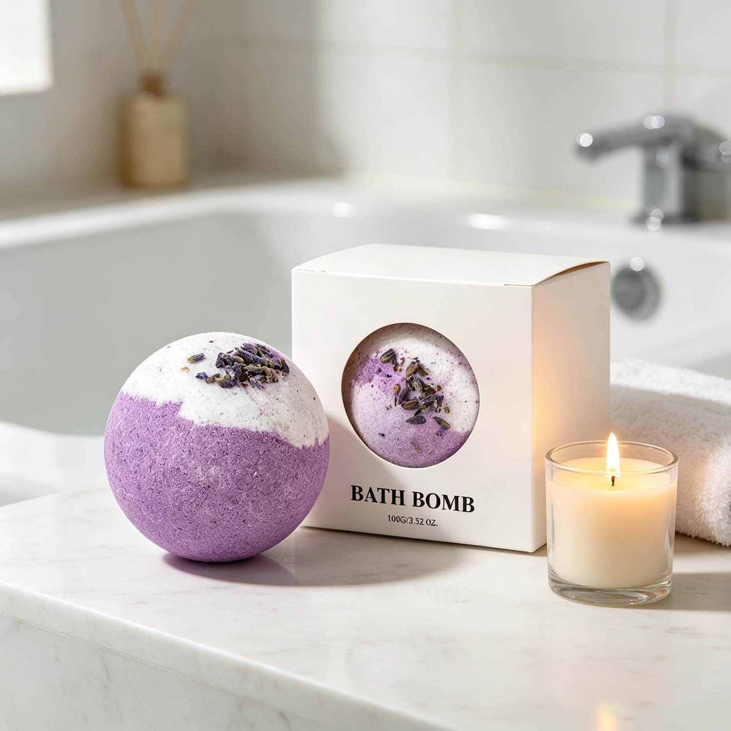 Lavender Bath Bombs for Stress Relief USA, Eco-Friendly Spa Set (Set of 4)