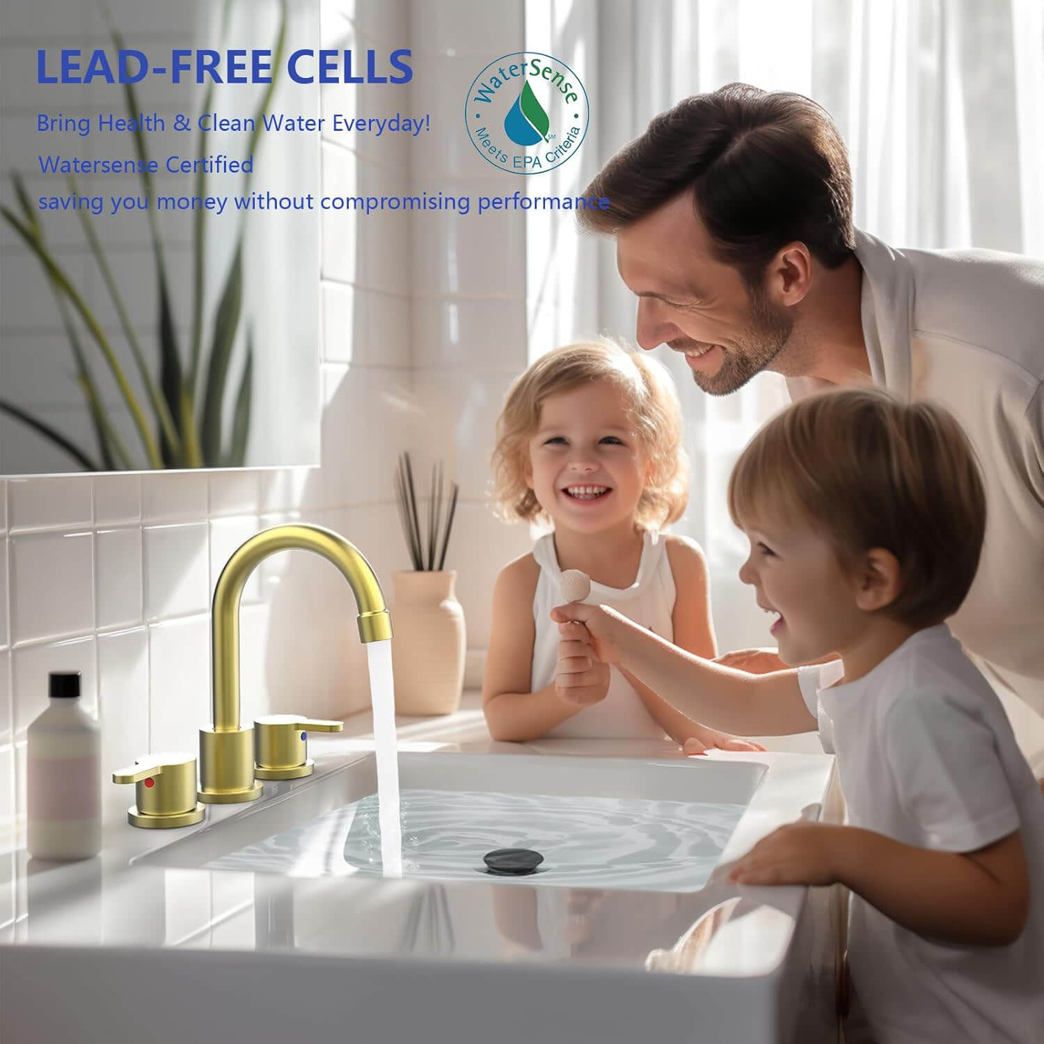 lead-free design of brushed gold 2 handle Bathroom Faucet