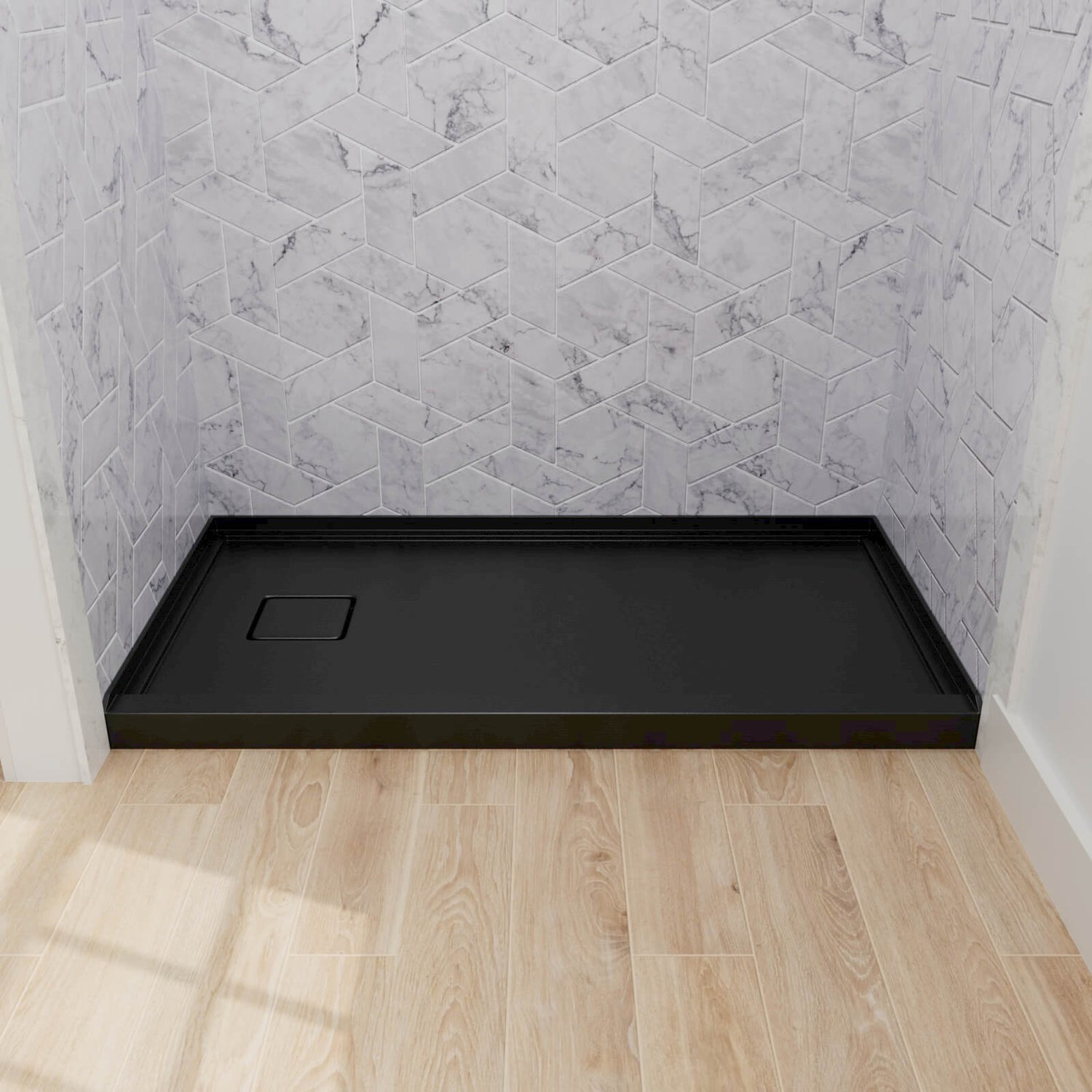 left drain shower base with easy adhesive installation and strong durability