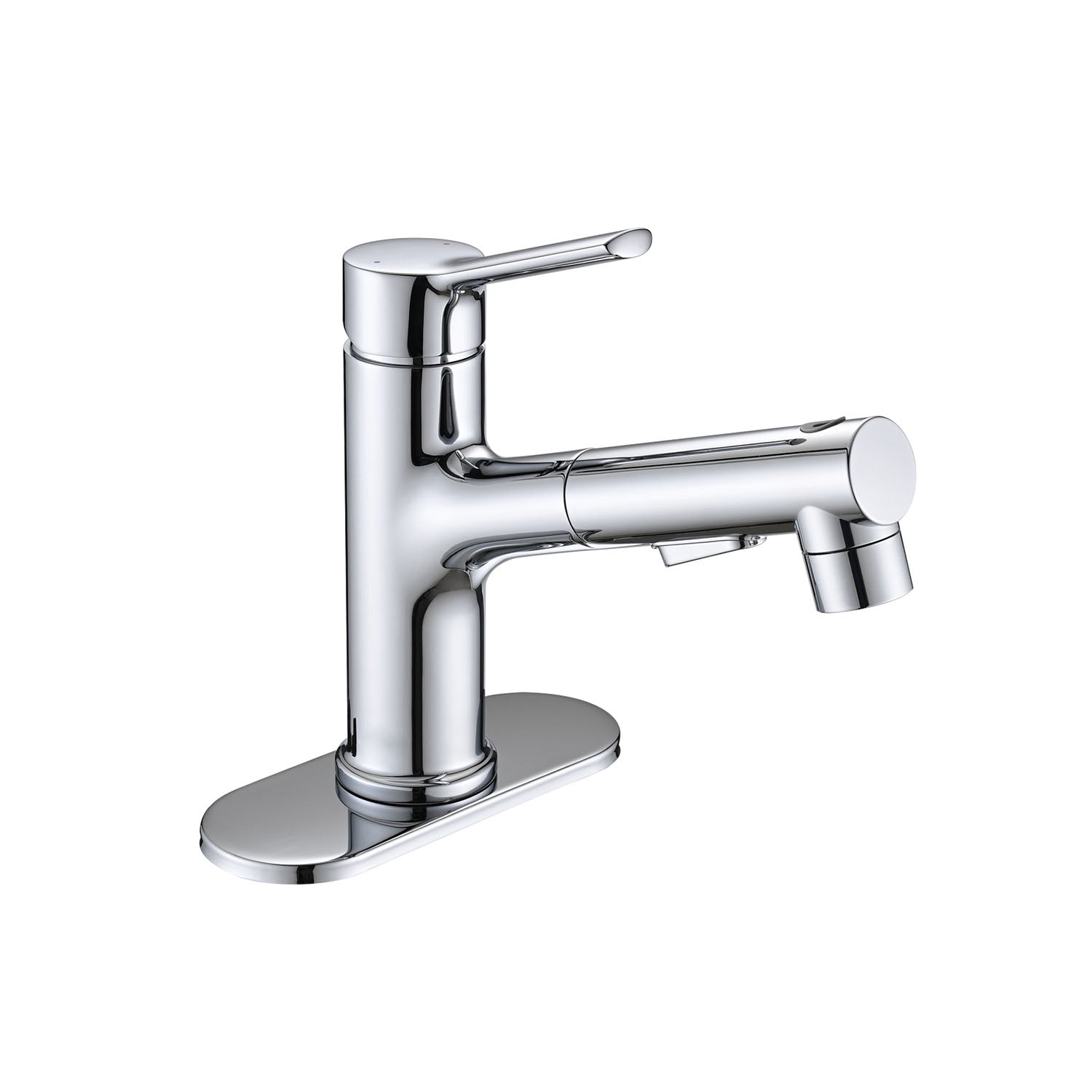 left view of Chrome Bathroom Faucet with deck plate