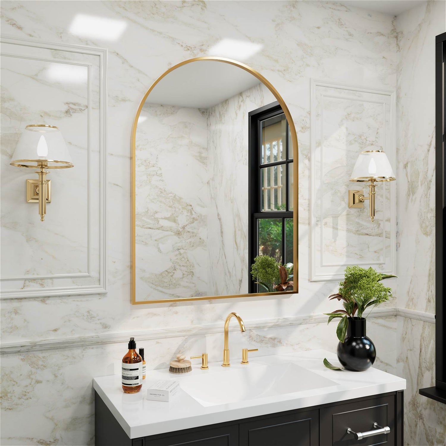 luxurious gold frame wall mirror close up