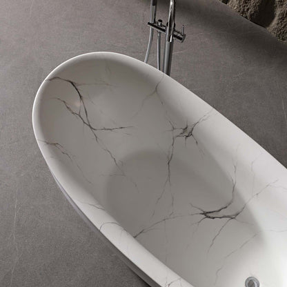 67&quot; Marble Finish Slipper Bathtub with Adjustable Overflow