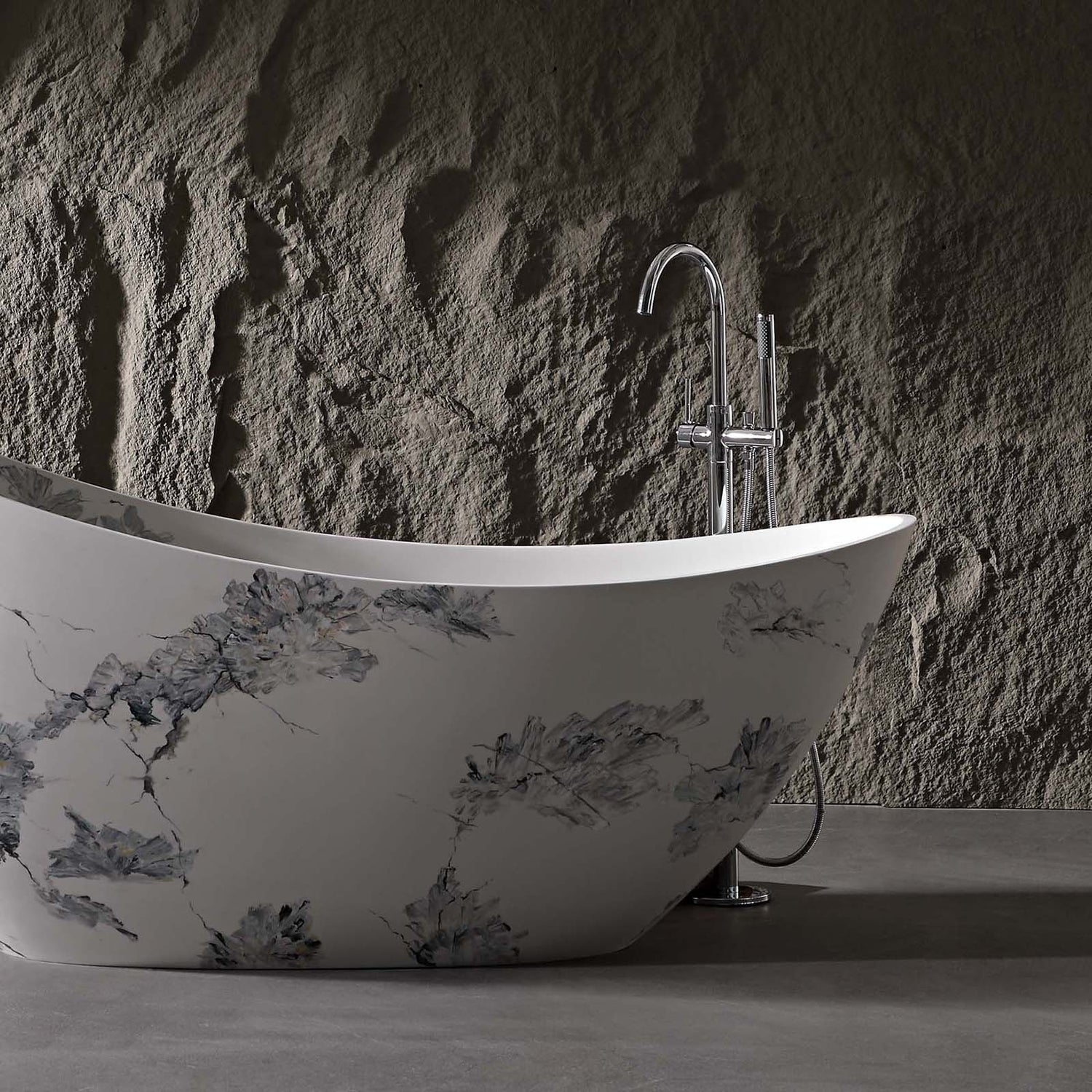 luxury slipper bathtub with hand painted floral finish