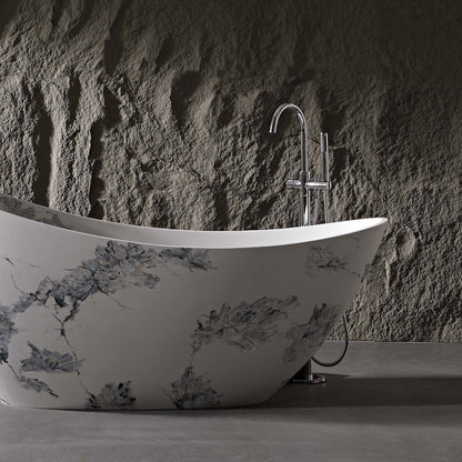 luxury slipper bathtub with hand painted floral finish
