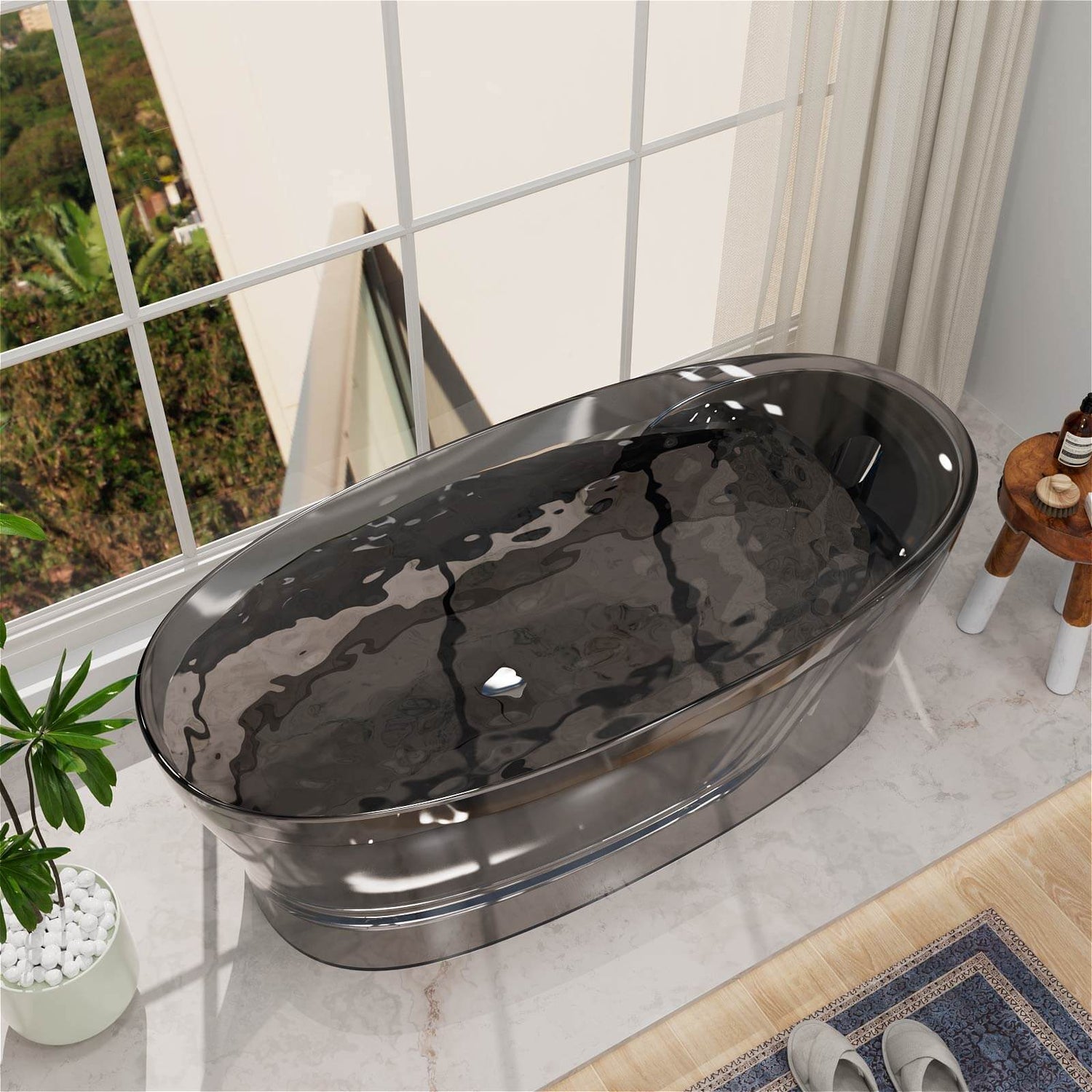 luxury transparent resin soaking tub for home spa