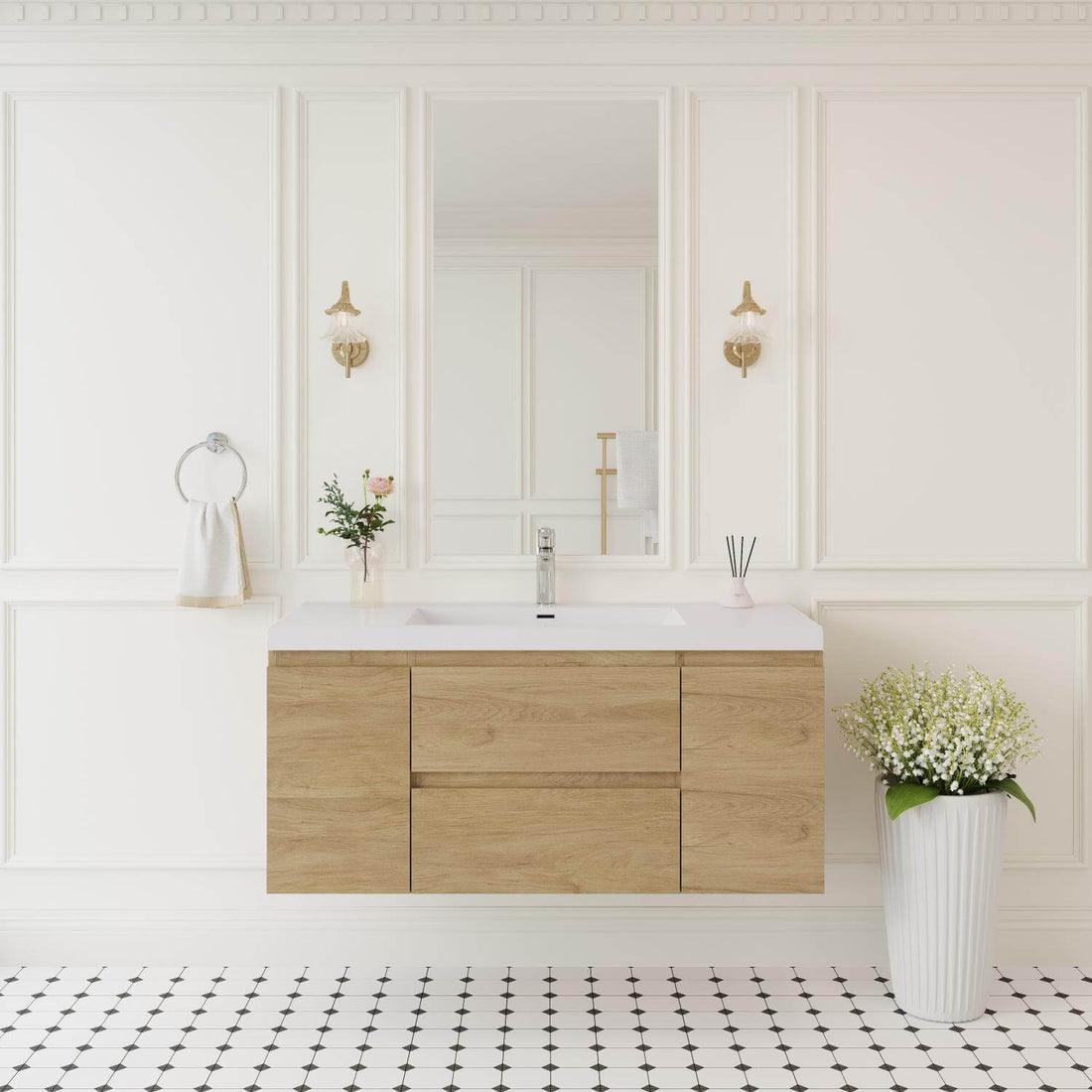 luxury 48 inch floating bathroom vanity with integrated sink front view