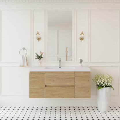 luxury 48 inch floating bathroom vanity with integrated sink front view