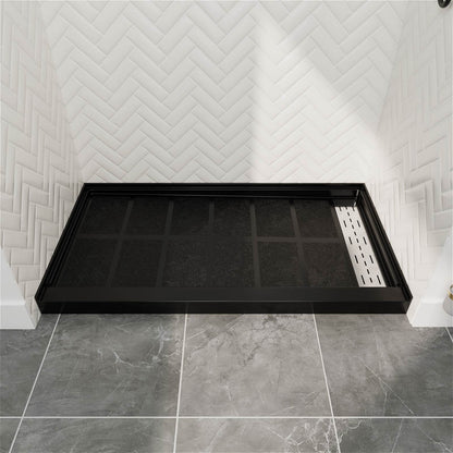 matte black solid surface shower tray with magnetic drain cover