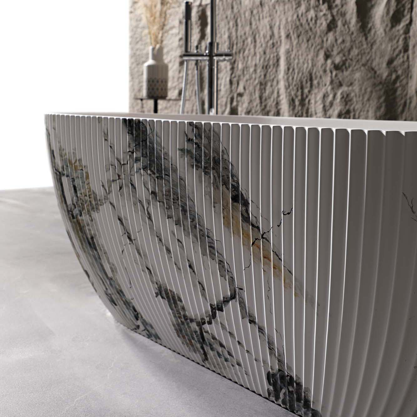 matte finish solid surface bathtub with fluted exterior