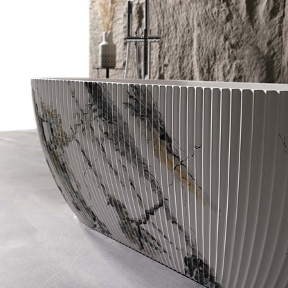 matte finish solid surface bathtub with fluted exterior