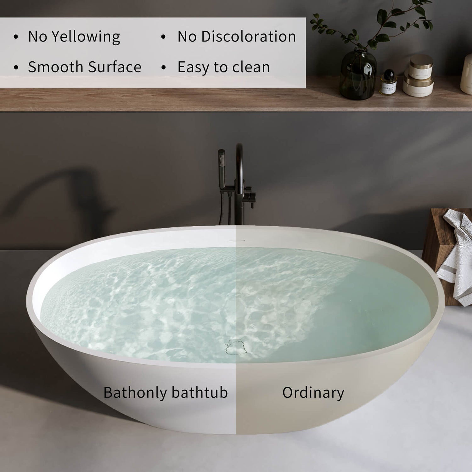 matte solid surface bathtub with easy to clean non porous surface