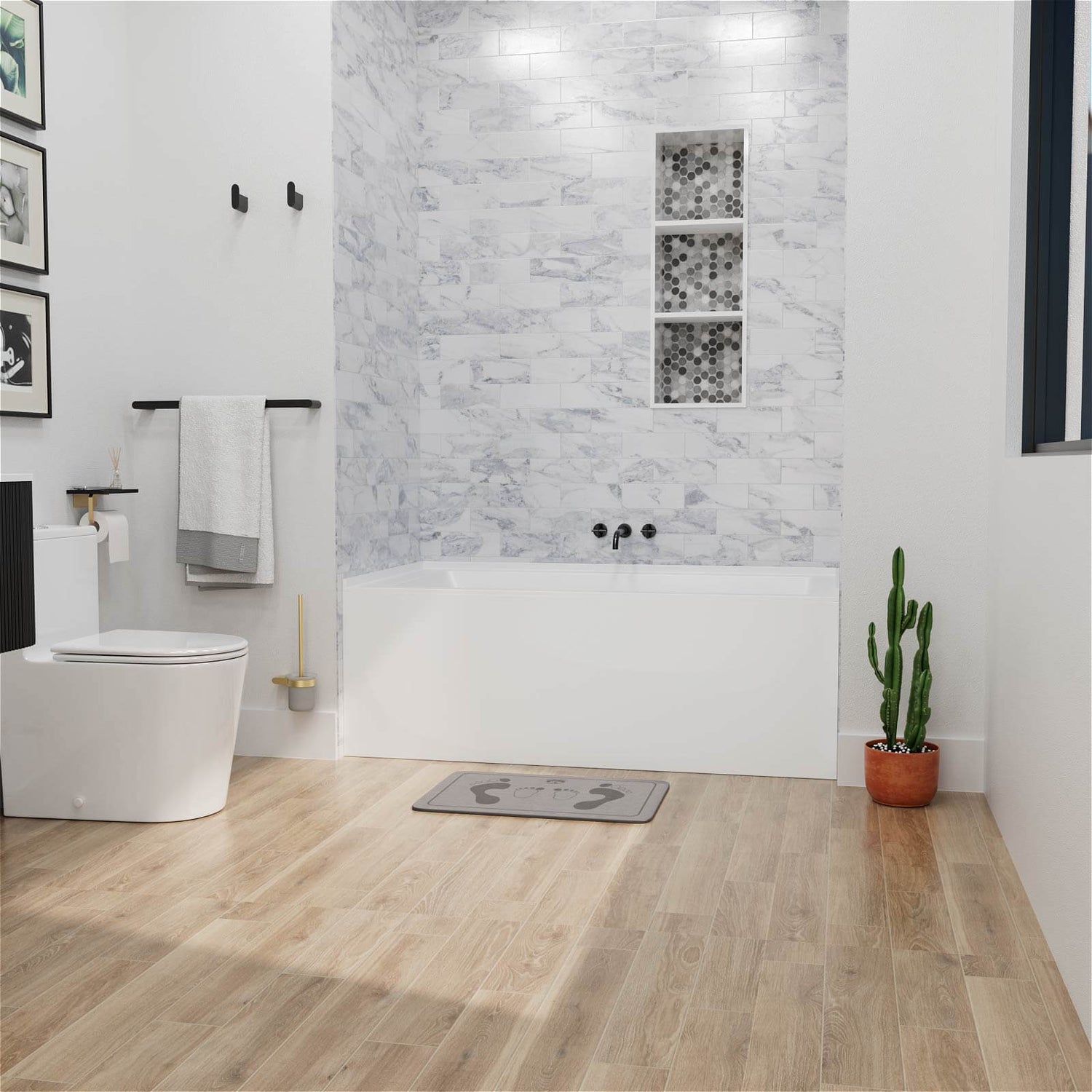 60&quot; Solid Surface Alcove Soaking Bathtub