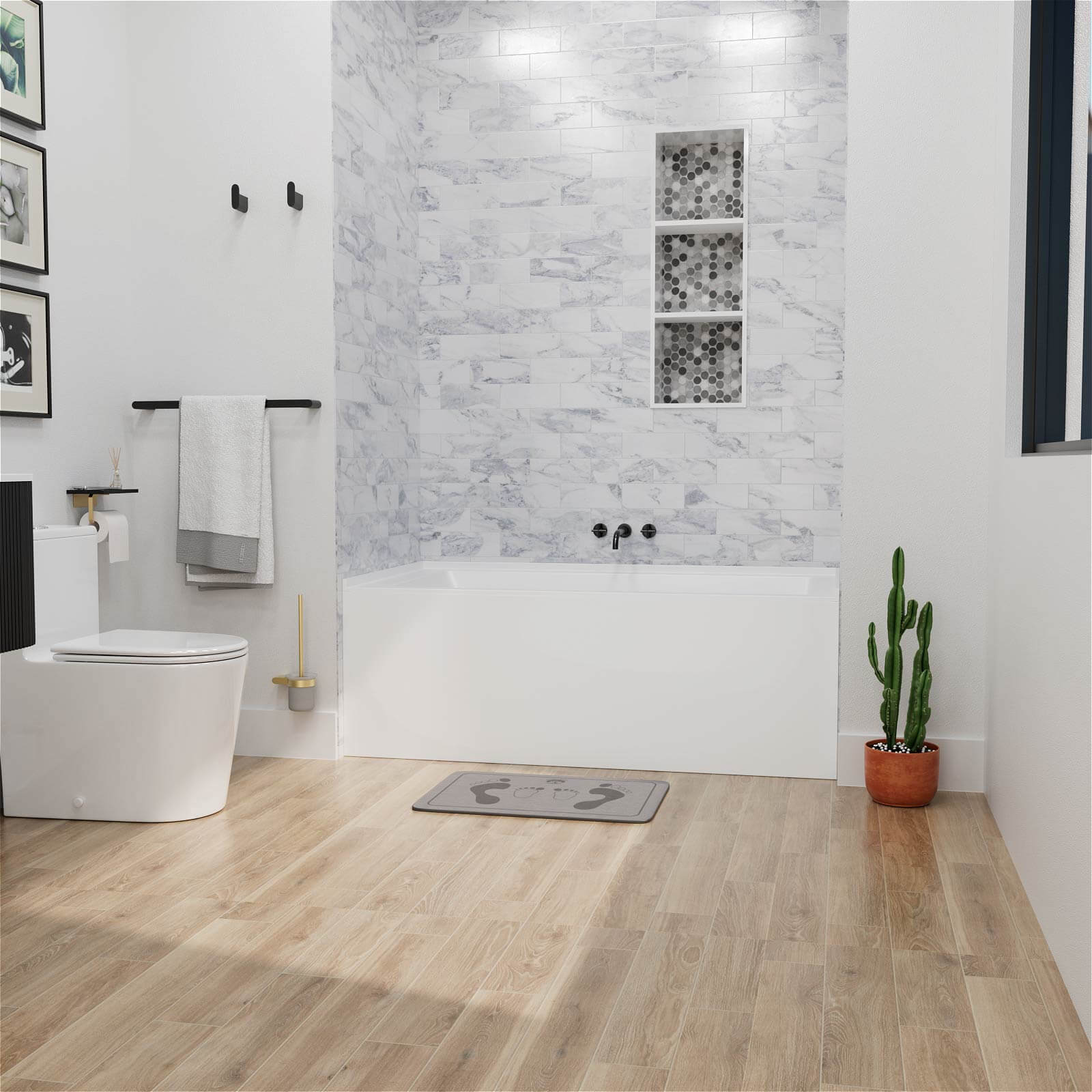 60&quot; Solid Surface Alcove Soaking Bathtub