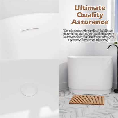 39&quot; Solid Surface Oval Japanese Soaking Tub with Integrated Seat